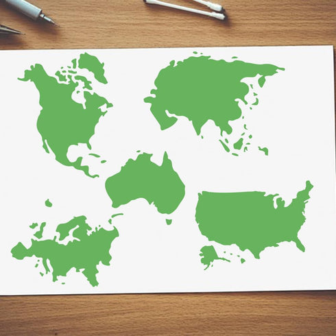 2pcs World Map Stencil Globe Stencil 11.8×11.8inch with Paint Brush Reusable World Travel Stencils for Craft Art Projects Walls Furniture Home Dec...