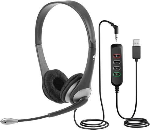 Cyber Acoustics Stereo Wired Headset (AC-204USB) – Quality Sound for Calls, USB or 3.5mm Connection, USB Control Module, Perfect for Call Center, ...