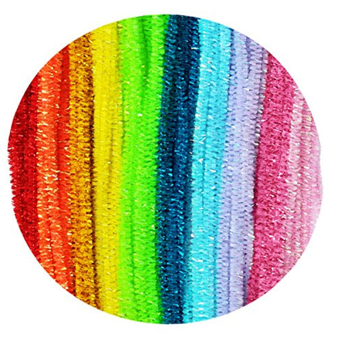 100 PCS 12 Inch Iridescent Sparkly Tinsel Stems Pipe Cleaners (Pink)...