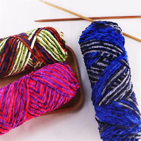 Multicolor 200g/Roll Velvet Yarn Polyester Blended Cotton Chenille Crochet Knitting Yarn Soft Baby Yarn Thread Thick Scarf DIY Hand-Knitted......