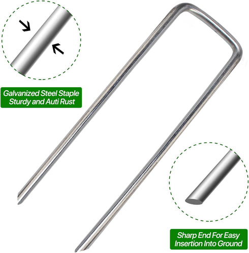 4 Inch 50 Pack Landscape Staples Galvanized Garden Stakes Anti-Rust Landscape Pins for Weed Barrier Fabric, Artificial Turf and Landscape Fabric...
