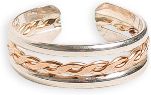 Toe Ring | Braid Stack .925 Sterling Silver & 14K Gold Fill | Adjustable Toe Ring Unisex Design | One Size Fits All...