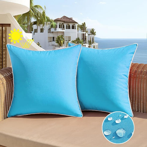 All Smiles Outdoor Waterproof Throw Pillow Covers 18x18 Set of 2 Sky Blue Decorative Patio Tent Bed Sofa Living Room Furniture Sunbrella Cushion C...