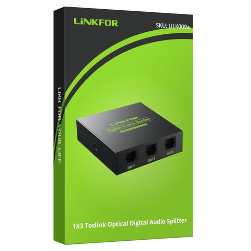 LiNKFOR Digital Optical Audio 1x3 Splitter Digital SPDIF Toslink Optical Fiber Audio Splitter 1 in 3 Out Aluminum Alloy with Optical Cable Support...