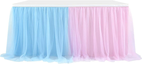 Suppromo 6ft Pink and Blue Tulle Table Skirt for Gender Reveal Tutu Table Clothes Cover for Baby Shower Boy or Girl Birthday Party Wedding Cake Ge...
