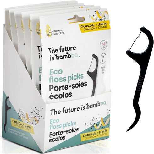 Floss Picks (6 Pack, 300 Pieces) Reusable, Plant Based and Eco Friendly, Natural Bamboo Tooth Picks Flossers for Adults and Kids with Dental Pick,...