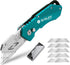 BIBURY Utility Knife, Heavy Duty Folding Box Cutter, Pocket Carpet Cutter Knife with 10 Extra SK5 Stainless Steel Blades, Easy Release Button, Bel...