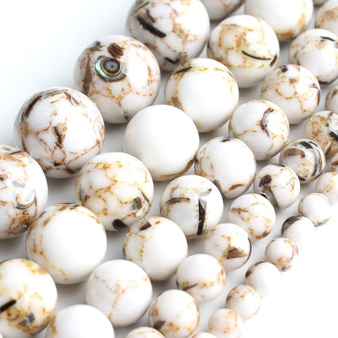 Yochus 6mm White Shell Turquoises Round Loose Beads Natural Stone Beads for Jewelry Making...