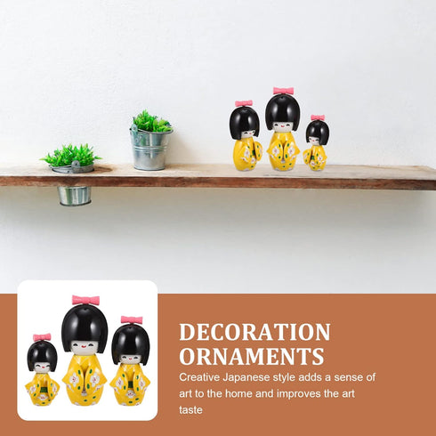 Totority Japanese Sosaku Kokeshi Doll Wooden Japanese Kimono Kokeshi Doll: 1 Set Kimono Dolls Miniature Wood Yellow Japanese Doll Desk Ornament fo...