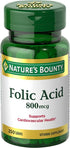 Nature's Bounty Folic Acid 800 mcg Vitamin Supplement Maximum Strength - 250 Tablets, Pack of 2...