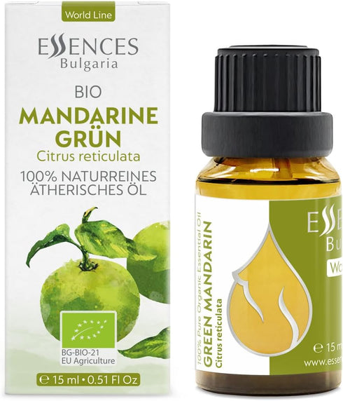 Essences Bulgaria Organic Green Mandarin Essential Oil 0.51 Fl Oz 15ml Citrus reticulata - 100% Pure and Natural Undiluted Therapeutic Grade Aroma...