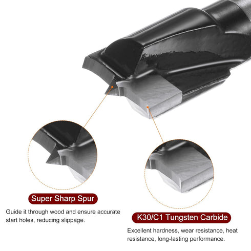 Forstner Drill Bit 12mm (15/32") K30/C1 Tungsten Carbide Tip Triangle Shank Wood Forstner Bit Opener Cutter for Hinge Hole Drilling Woodworking...