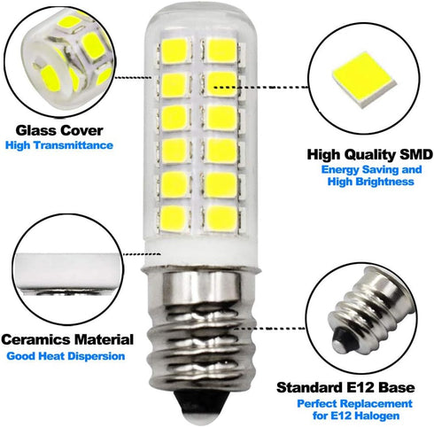 E12 LED Dryer Bulbs Fridge Water Dispenser Light 120V 10W 15W 20W Replacement, 2W C7 Daylight White 6000K for Small Appliance Parts, Salt Lamp, Ch...