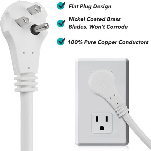 Clear Power 6 ft 3 Outlet Heavy Duty Flat Plug Extension Cord 14/3 SJT for Small Tools, Appliance and Office Equipment, White, 3 Prong Grounded, D...