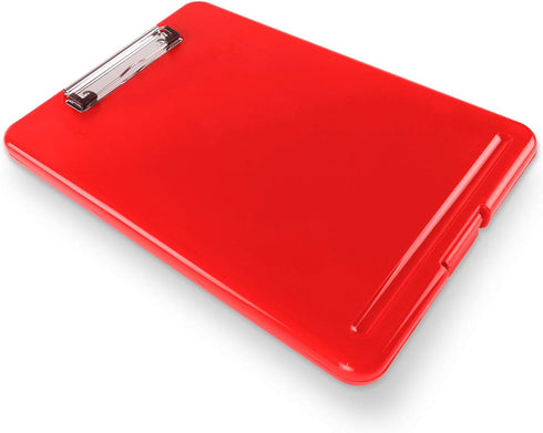 Super Z Outlet Slim Plastic Nursing RN Style Coaches Clipboard with Open Foldable Storage, Classroom Teacher College Size (9.5" x 13.5") (Red)...