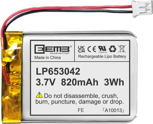 EEMB Lithium Polymer Battery 3.7V 820mAh 653042 Lipo Rechargeable Battery Pack with Wire JST Connector for Speaker and Wireless Device- Confirm De...