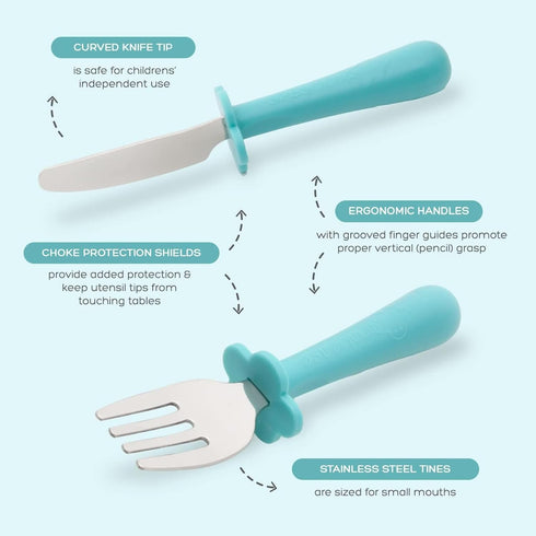 Grabease Toddler Silverware Set Forks Spoons and Knives Set Toddler Utensils Feeding Supplies, BPA and Phthalates-Free, Dishwasher Safe, Teal...