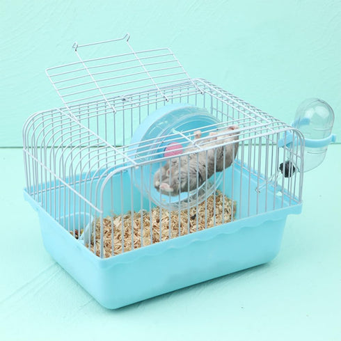 Pet Hamster Cage with Running Wheel Water Bottle Food Basin Portable Carrier House Mice Home Habitat for Going Out, Traveling (Blue)...