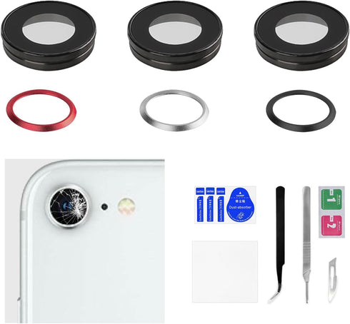 for iPhone SE 3rd Generation Midnight Starlight Red 3 Color Sets HD Tempered Back Camera Lens Replacement for iPhone SE 2022 Rear Camera Lens Meta...