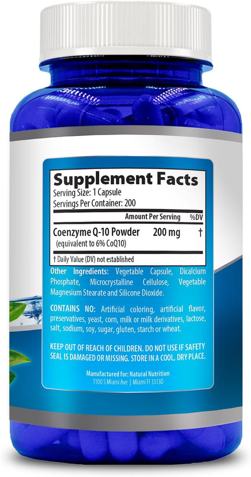 Generic Natural Vitamin Coq10 200mg, 200 Capsules, Quick Absorption - Gluten Free & Non-GMO...