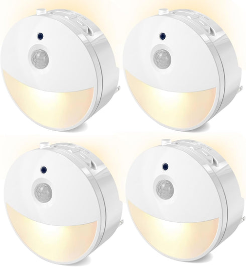 4 Pack Motion Sensor Night Light Plug in, Motion Activated Night Light, Mini Warm White LED Nightlight with 5-80 lm Adjustable Brightness for Bath...