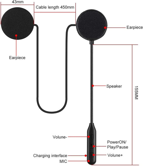Motorcycle Bluetooth 5.2 Headphones Outdoor Helmet Earphone Bluetooth Stereo Music and Voice Microphone Soft Cable Earphone Motorcycle Helmet Head...