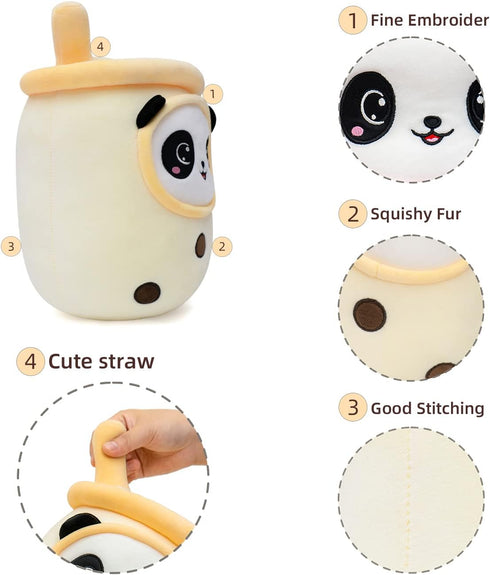NiuniuDaddy Boba Plushies with Panda Face-13.7inches Large Yellow Cream Bubble Tea with Straw Stuffed Animals-Soft Kawaii Milk Tea Cup Plush Toy P...