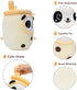 NiuniuDaddy Boba Plushies with Panda Face-13.7inches Large Yellow Cream Bubble Tea with Straw Stuffed Animals-Soft Kawaii Milk Tea Cup Plush Toy P...