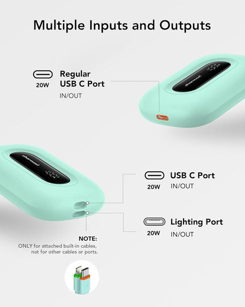 Charmast Small Portable Charger with Built in Cable (Removable), Compact Power Bank 20W Fast Charging, 10000mAh Cute USB C Battery Pack Travel Ess...