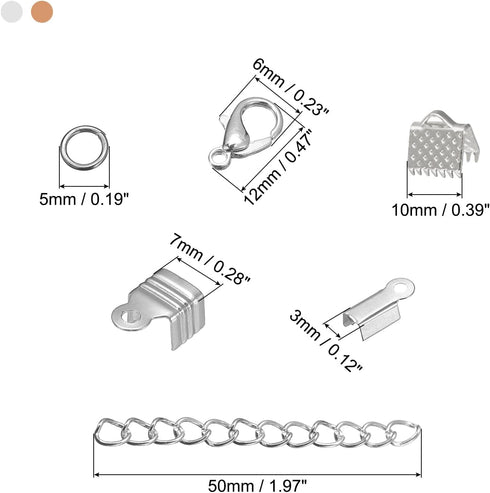 uxcell Jewelry Making Kit, Ribbon Clasp Crimp Ends & Fold Over Cord Ends with Extension Chains, Lobster Clasps, Jump Rings for DIY Craft Making, 5...