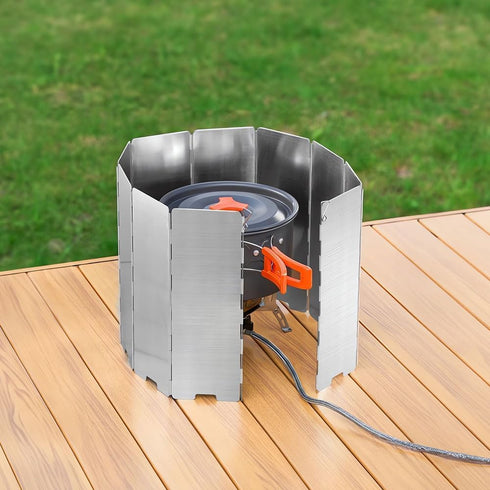 Folding Outdoor Stove Windscreen, 10 Plates Aluminum Camping Windshield, Portable Compact Windproof Cooker Wind Screen, Lightweight Burner Shield ...