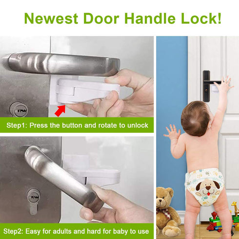Door Lever Child Proof - Baby Proofing Door Handle -Toddler Safety Doorknob Latch for Toilet Facuet Handle - No Drilling Install - Easiest Use (Wh...
