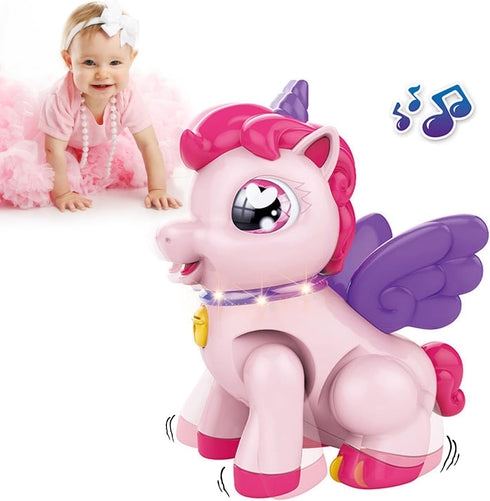 Musical Unicorn Baby Crawling Toys for 3 Year Old Girl Baby, Walking Interactive Action Infant Light up Toy,Tummy Time Toddle Development Learning...