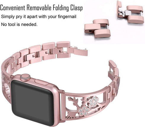 Bling Bracelets Compatible with Apple Watch Band 46mm/45mm/44mm/42mm iwatch Bands Series 10/9/8/7/6/5/4/3/2/1/SE, Women Stainless Steel Dressy Jew...