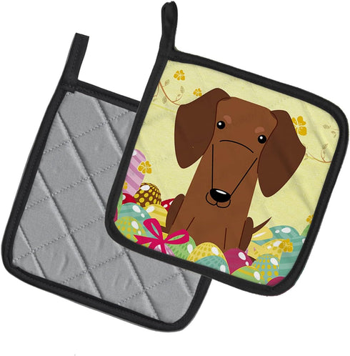Caroline's Treasures BB6130PTHD Easter Eggs Dachshund Red Brown Pair of Pot Holders Kitchen Heat Resistant Pot Holders Sets Oven Hot Pads for Cook...