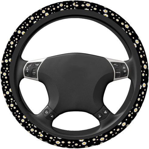 Swono Daisy Floral Car Steering Wheel Cover Cute Daisy Flower Pattern Safe Driving Anti-Slip Steering Wheel Covers Steering Wheel Protection No Sm...