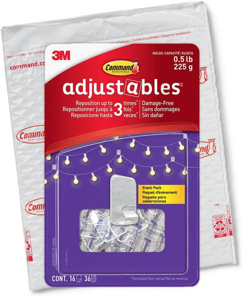 Command Adjustables Repositionable 1/2 lb Clips, 16 Hooks, 36 Strips/Pack...