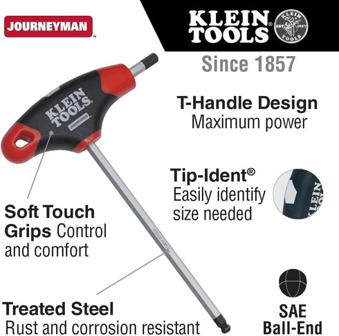 Klein Tools JTH6E09BE 9/64-Inch Ball-End Hex Key with Journeyman T-Handle, 6-Inch...