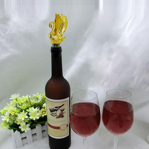Wine Bottle Stopper, Swan Stainless Steel Wine Saver Reusable Wine Cork Silicone Wine Stopper (Gold)...