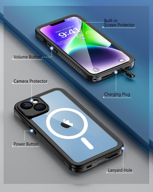 Unitedtime for iPhone 14 Case Magnetic Waterproof with Built-in Screen Protector,Compatible with MagSafe Shockproof Dustproof Heavy Duty Full Body...
