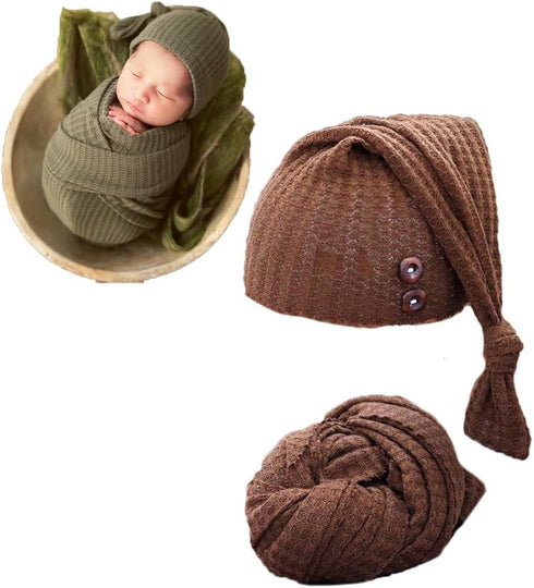 Newborn Photography Wrap Boy Girl Baby Photo Wraps Outfits Stretch Crochet Blanket Props (Coffee)...