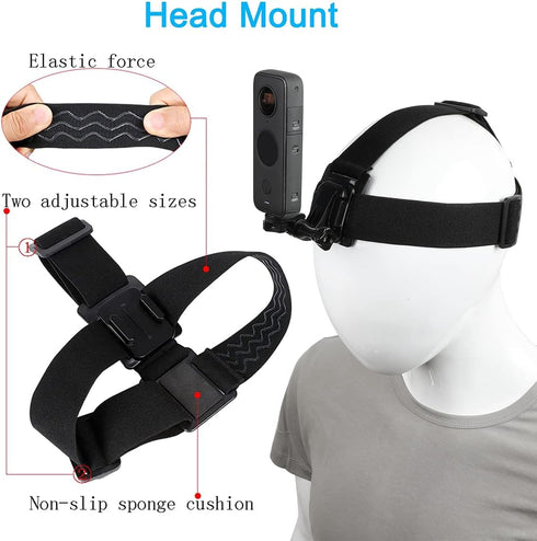 Accessories Kit for Insta360 One X4/X3/X2/X, One R, X and GoPro Hero 9,New Quick Release Head Strap Mount + Chest Mount Harness + Backpack Clip Ho...