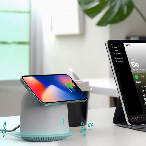 RapidX Capo Magnetic Wireless Charger, Portable Bluetooth Speaker & MagSafe Stand for iPhone 15 14 13 12 / Mini, Plus, Pro & Pro Max (White)...