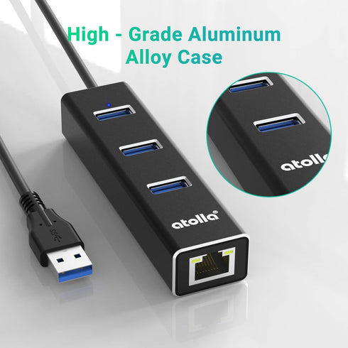 USB to Ethernet Adapter, atolla 3 Ports USB 3.0 Hub with 10/100/1000 Mbps LAN RJ45 Gigabit Network Adapter, Supports Windows 10/8/7, Mac OS, Linux...