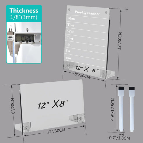 2PCS Small Desktop Whiteboard, Magnetic Acrylic Dry Erase Board for Desk, 12x8" Clear Acrylic Calendar Fridge Weekly Planner with Stand and Marker...