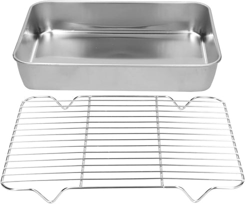 AUNMAS Rectangular Baking Pan and Rack, Easy Roasting Pan for Cooking Baking(23.5 * 17.5 * 5CM)...