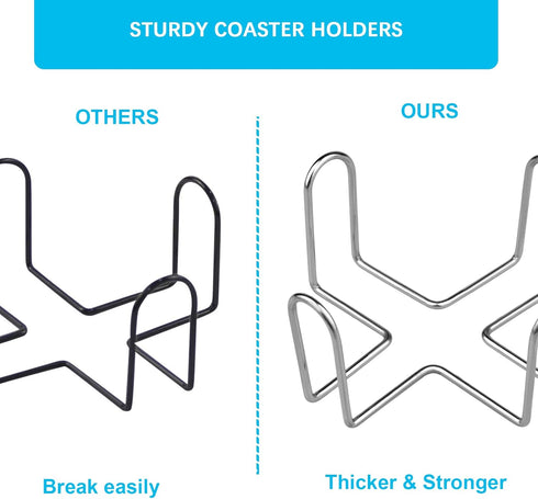 2-Piece Stainless Steel Coaster Holder: Fits Round and Square Coasters, Holds 4 to 7...
