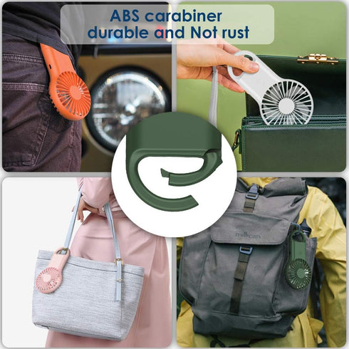 Simpeak USB Fan Portable, LED Light Handheld Mini Carabiner Keychain Fan 3 Speed Model Pocket Fans Personal Fans, Army Green...