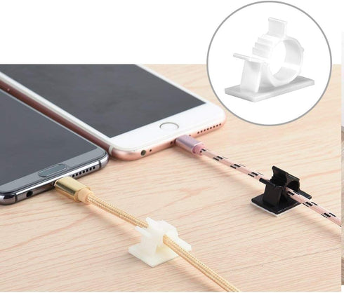40 Pcs White Cable Clips, Viaky Under Desk Cable Organizer Adjustable Wire Clamps Strong Self Adhesive Cord Organizer Holders Small Wire Managemen...