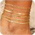 Gold Anklets for Women, 14k Gold Ankle Bracelets for Women Waterproof Cuban Link Anklets Layered Gold Beaded Anklet Bracelets Set Trendy Summer Je...